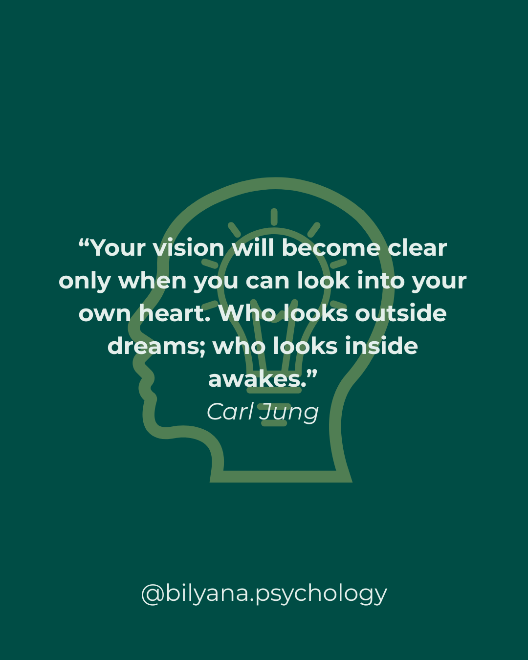 “Your vision will become clear only when you can look into your own heart. Who looks outside dreams; who looks inside awakes.”
Carl Jung
Биляна Дрбохлав - психолог и когнитивно-поведенчески терапевт в обучение, консултации онлайн или на място в София.