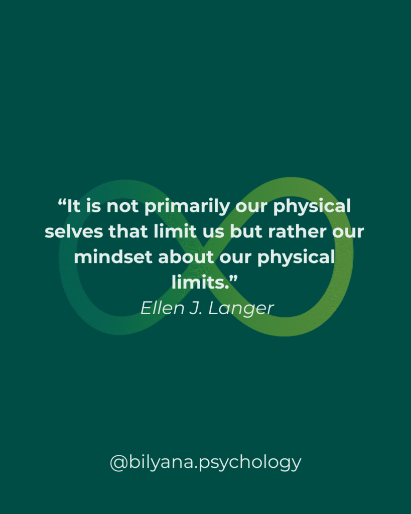 "It is not primarily our physical selves that limit us, but rather our mindset about our physical limits" - Ellen J. LangerБиляна Дрбохлав - психолог и когнитивно-поведенчески терапевт в обучение. Свържете се с мен за психологическа консултация онлайн и на място в София.